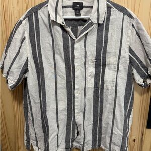 H&M Men's Striped Gray and White Shirt large